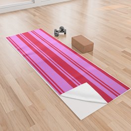 [ Thumbnail: Crimson and Violet Colored Stripes/Lines Pattern Yoga Towel ]