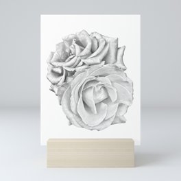 Two silver roses vintage minimalistic monochromatic romantic flowers Mini Art Print