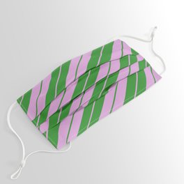 [ Thumbnail: Plum and Forest Green Colored Pattern of Stripes Face Mask ]