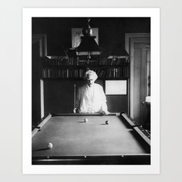 1891 Mark Twain playing billiards, pool black and white vintage photograph / photography Art Print