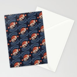 Sleepy Armadillo – Navy Blue and Red Pattern Stationery Card