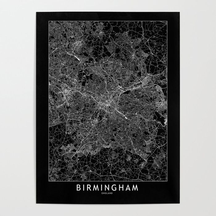 Birmingham, England Black Map Poster
