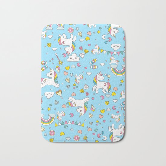 Unicorn Light Blue Pattern Bath Mat