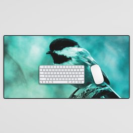 chickadee turquoise tinted aesthetic bird art altered photography Desk Mat