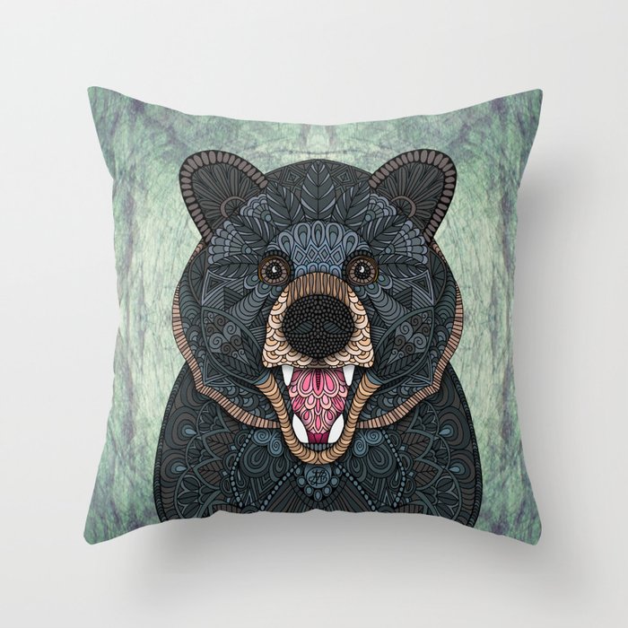 Ornate Black Bear Throw Pillow