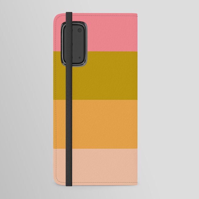 Four Stripes Retro Minimalist Horizontal Stripe Pattern Pink Avocado Lime Pastel Marigold Pale Blush Android Wallet Case