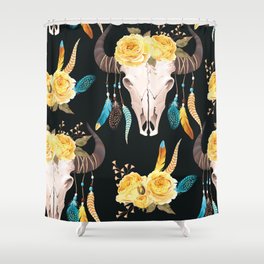 Buffalo skull decorated with flowers seamless pattern Shower Curtain