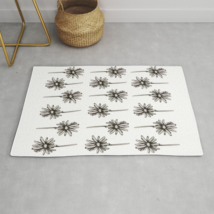 Speckled Daisy Black and White Print Rug
