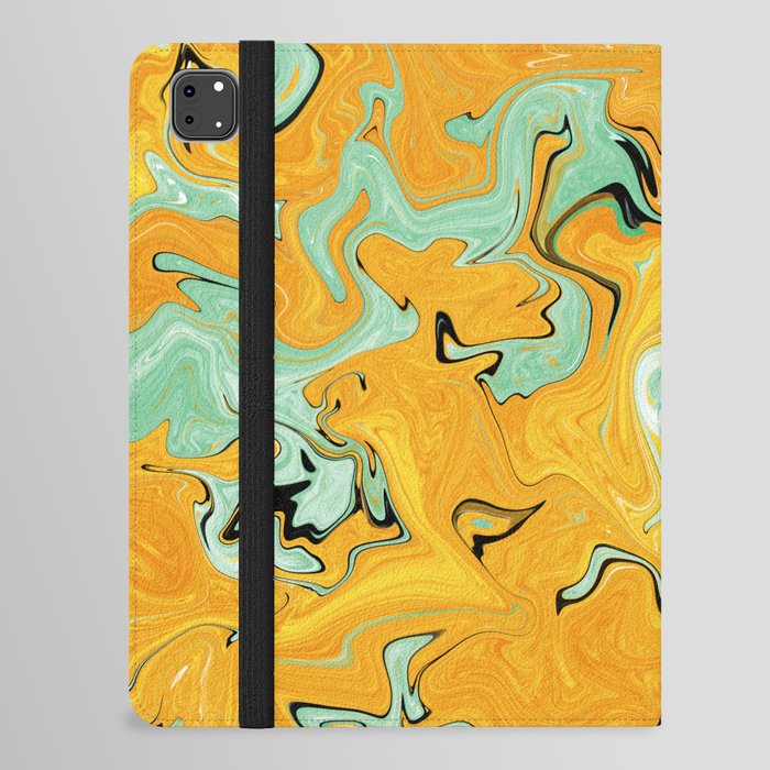 Yellow mustard and green mint fluid abstract art iPad Folio Case