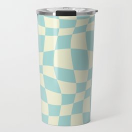 Warped Checkered Pattern (mint blue/cream) Travel Mug