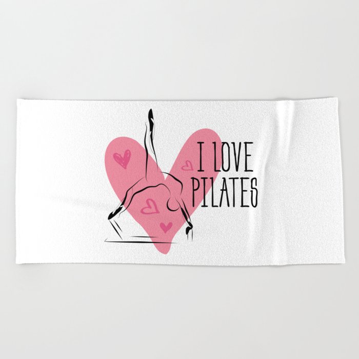 Pilates on reformer and heart Beach Towel by sashica