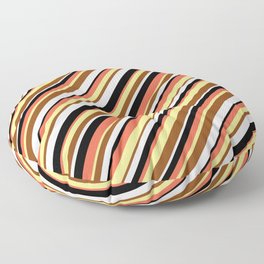 [ Thumbnail: Eyecatching Red, Tan, Brown, White & Black Colored Lined Pattern Floor Pillow ]