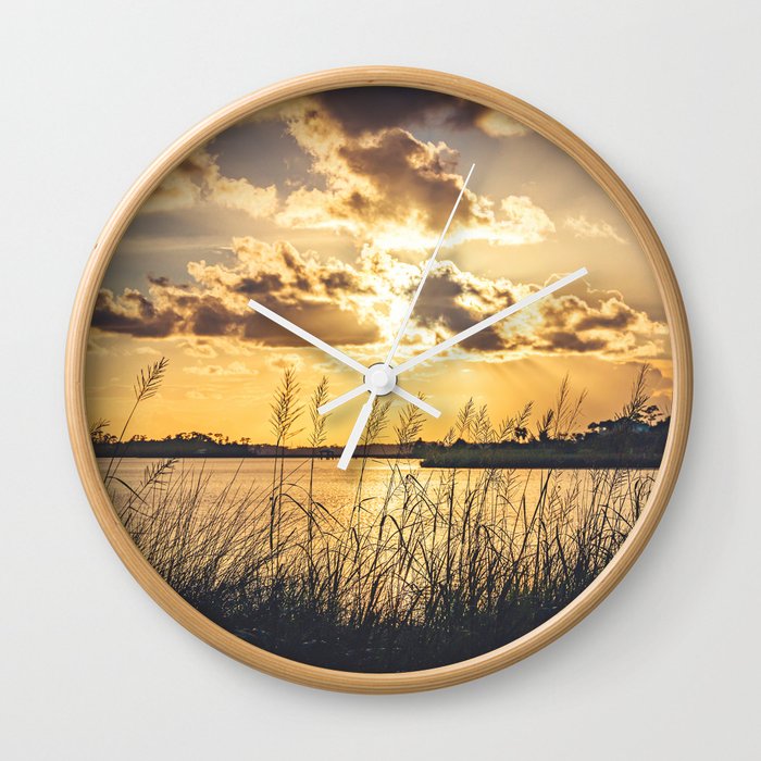 Old Fort Bayou Summer Sunset Wall Clock