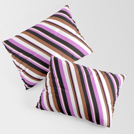 [ Thumbnail: Sienna, White, Orchid & Black Colored Striped Pattern Pillow Sham ]