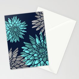 Floral Chrysanthemum Modern Navy Aqua Stationery Card