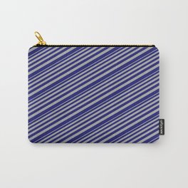 [ Thumbnail: Dark Grey & Midnight Blue Colored Lined/Striped Pattern Carry-All Pouch ]