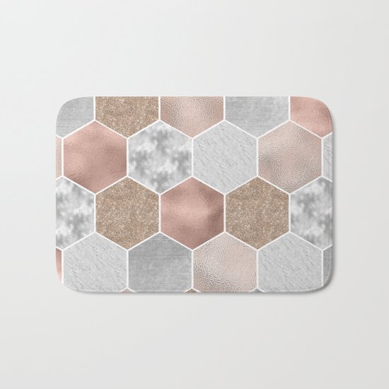 Gentle rose gold and marble hexagons Bath Mat