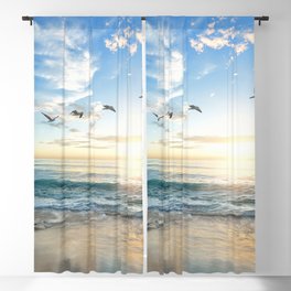Ocean Beach Waves Sunset Photo Blackout Curtain