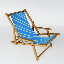 [ Thumbnail: Blue, Light Green & Tan Colored Striped/Lined Pattern Sling Chair ]
