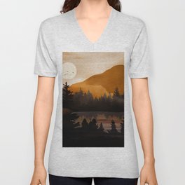 Golden Glimmer Mountain Lake V Neck T Shirt