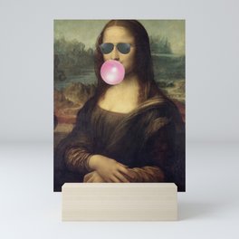 Bubble Gum "Cool Girl" Mona Lisa pop art portrait painting by Leonardo da Vinci Mini Art Print