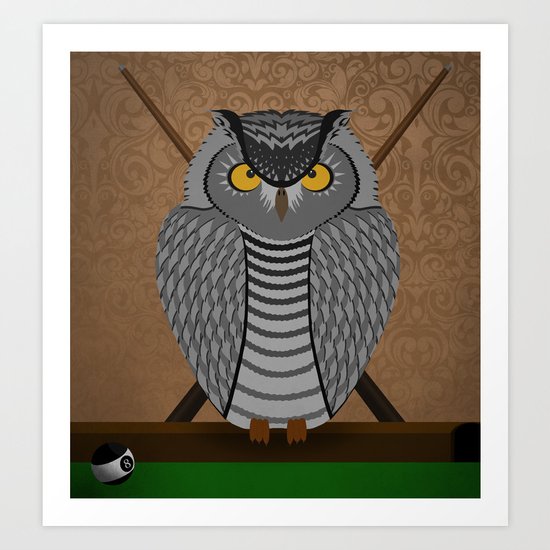 owl playing billiards Art Print