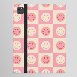 70s Retro Smiley Face Tile Pattern in Pink & Beige iPad Folio Case