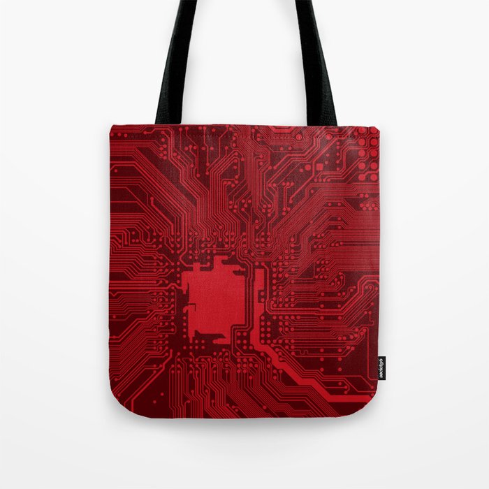 Red Geek Motherboard Circuit Pattern Tote Bag