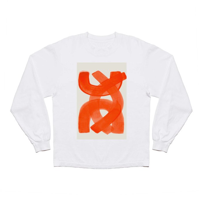 Mid Century Modern Abstract Painting Orange Watercolor Brush Strokes Long Sleeve T Shirt
