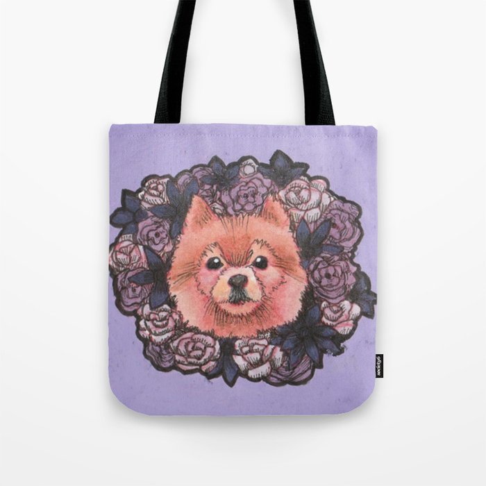 Flower Pomeranian Tote Bag