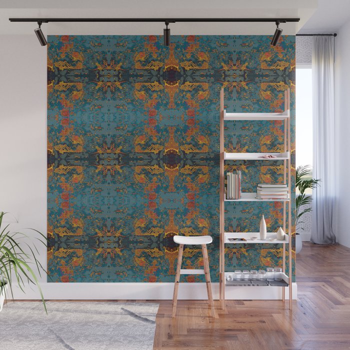 The Spindles- Blue and Orange Filigree  Wall Mural