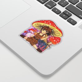 Kawaii Anime girl with enchanted forest mushroom theme Sticker