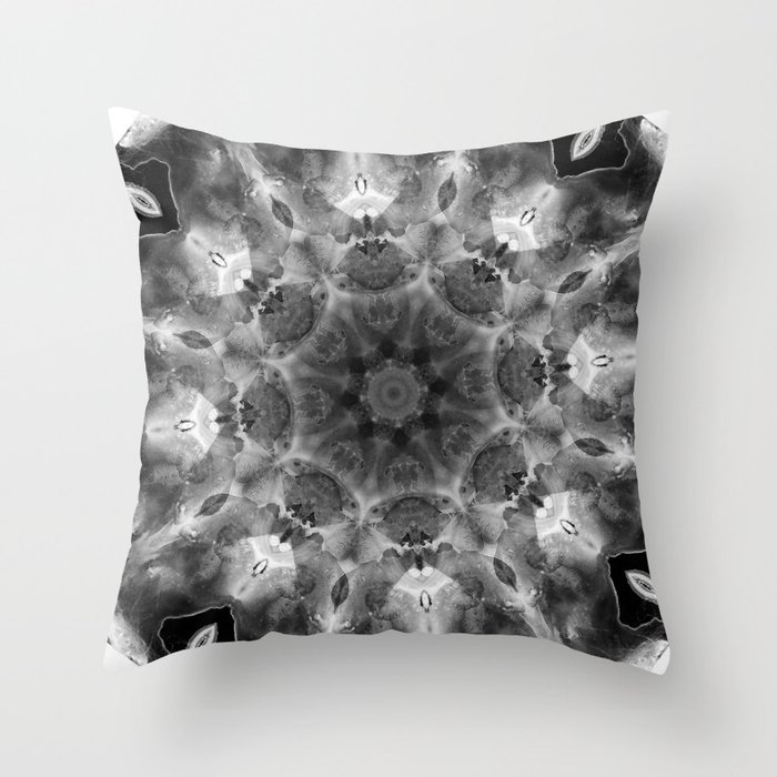 Black White And Gray Art - Crystal Light 2 Mandala Throw Pillow