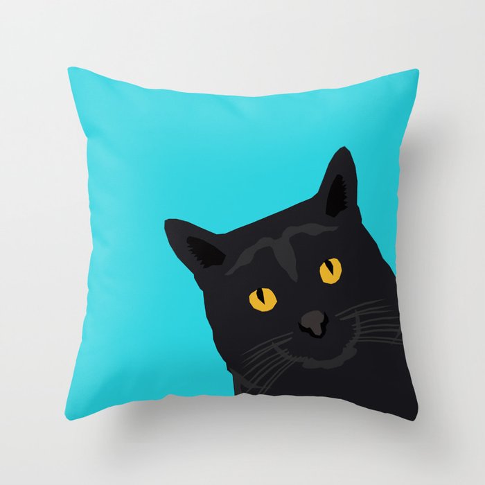 Black Cat peeking around the corner funny cat person gift for cat lady hipster black cat ironic art Throw Pillow