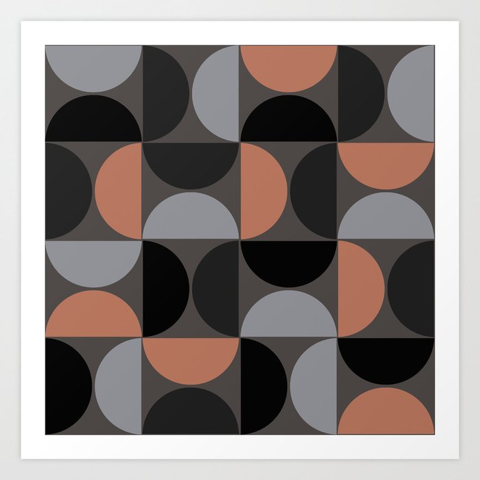 Mid century geometric pattern on grey background 4 Art Print