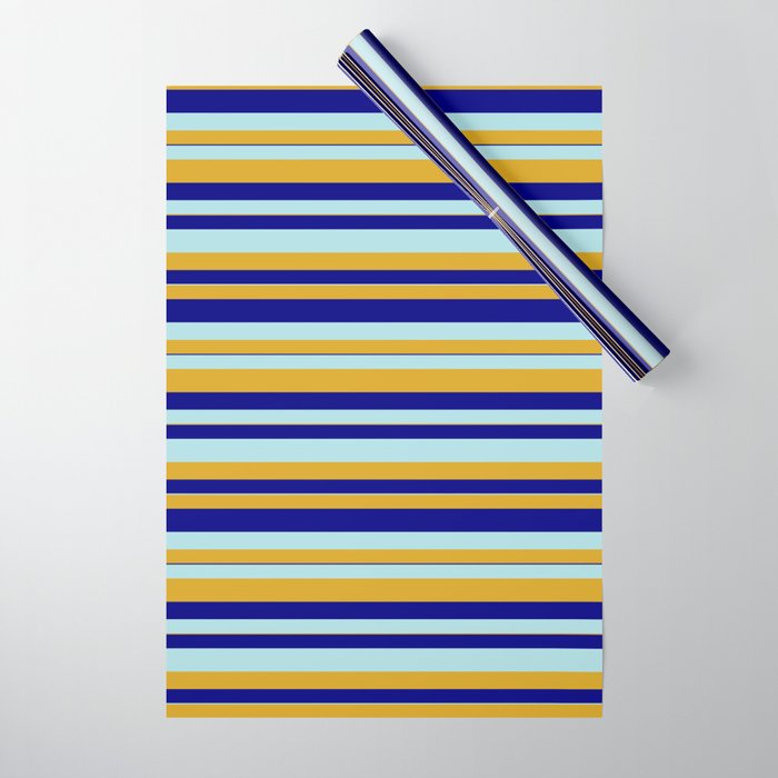 Powder Blue, Goldenrod, and Blue Colored Striped Pattern Wrapping Paper