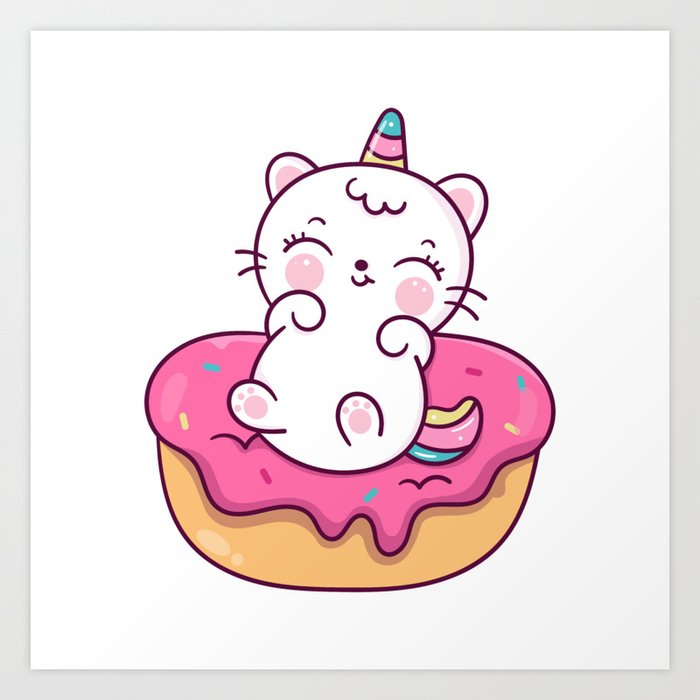 Cute Unicorn cat cartoon Kawaii animal on donut Art Print by Vividdiy8 |  Society6
