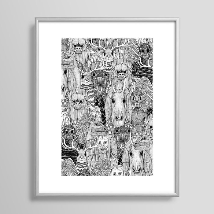 cryptid crowd black white Wood Wall Art by Sharon Turner