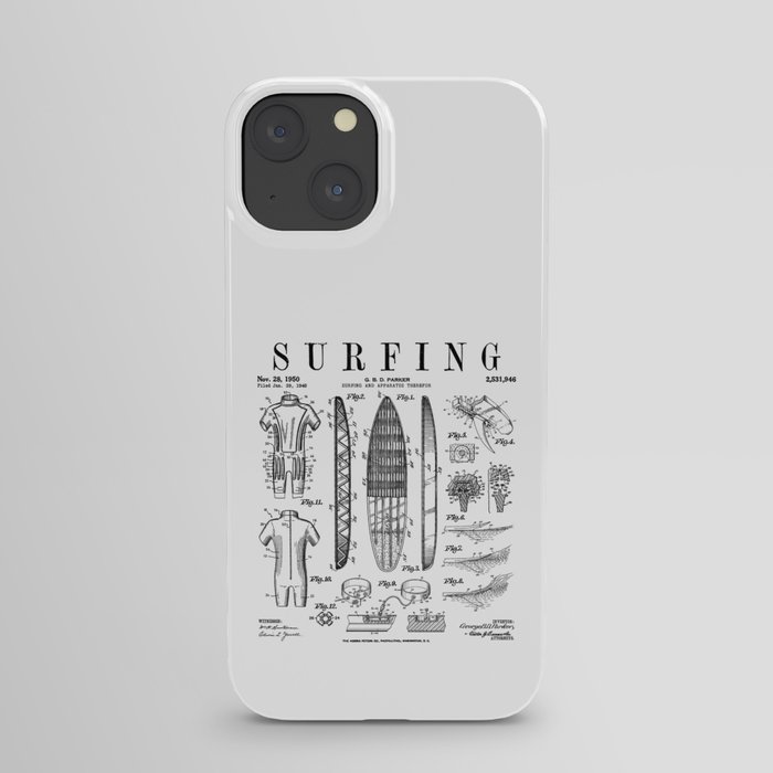 Surfboard Surfing Vintage Patent Surfer Print iPhone Case
