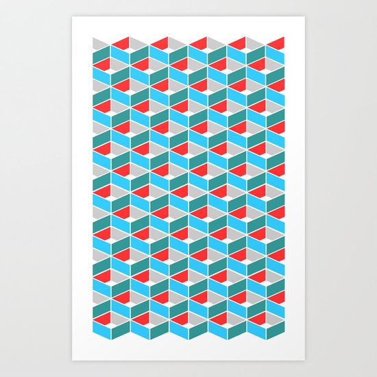 Simple Pattern Blue and Red Art Print