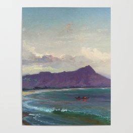 Diamond Head, Waikiki Beach, and Helumoa, Hawaii landscape painting by Charles Furneaux Poster