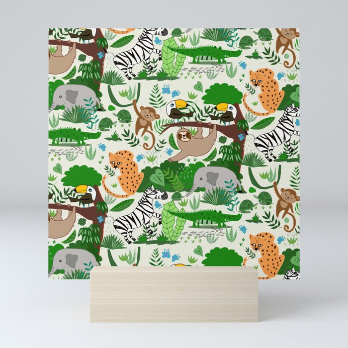 Jungle Wild Animals in Cream Mini Art Print