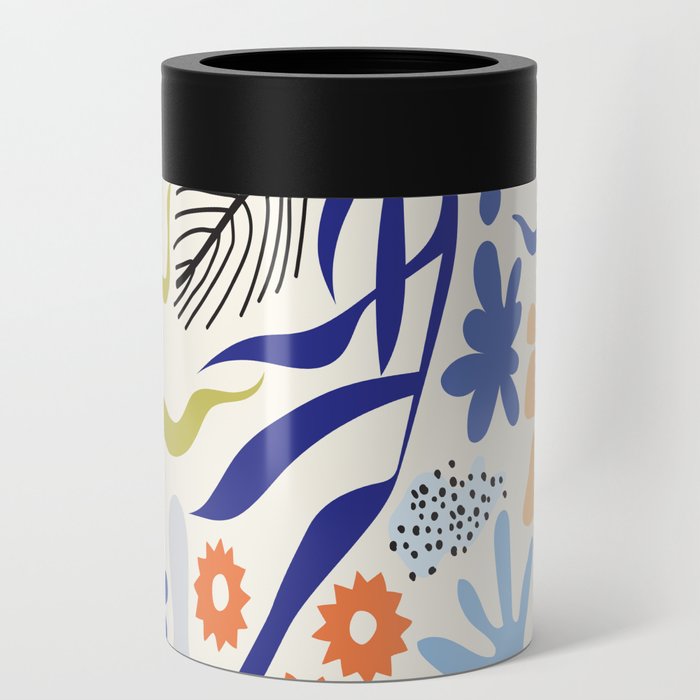 Modern Tropical Floral Swirl Abstract Pattern Green Purple Can Cooler