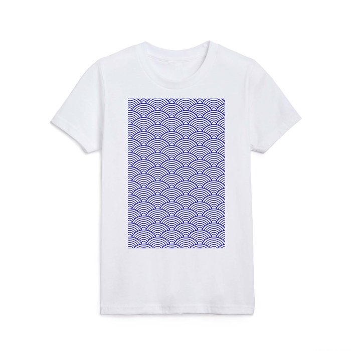 Japanese Waves (Navy Blue & White Pattern) Kids T Shirt