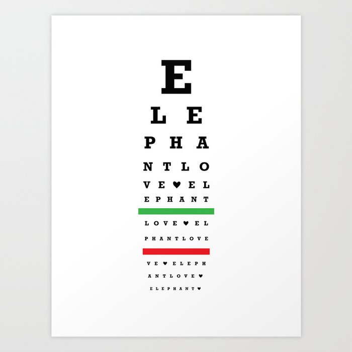 Elephant Love Eye Chart Art Print By Elephantlove Society6 Elephant Love Eye Chart Art Print