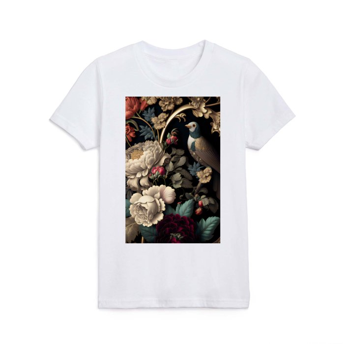 Victorian Roses and Bird Prints Floral Kids T Shirt