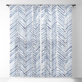Indigo herringbone - watercolor blue chevron Sheer Curtain