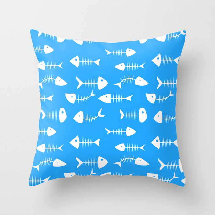 Blue Skull Fish Pattern Throw Pillow