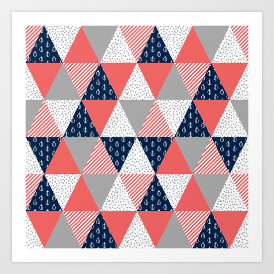 Quilt nautical navy and white modern trendy basic pattern print nursery pattern Art Print