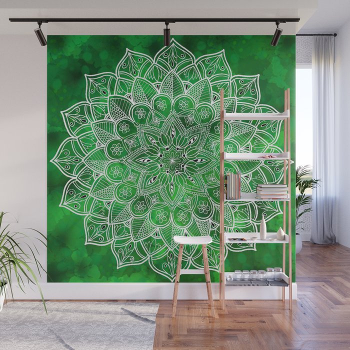 Green Mandala Floral Henna Tattoo Inspired Wall Mural